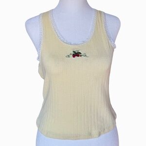 Just Polly‎ Strawberry Embroidered Lace-Trim Tank Top Sz M